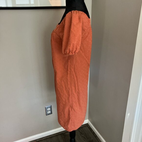 LOFT A-line dress with short puffed sleeves and square neckline Rust sz xsmall - Picture 2 of 5